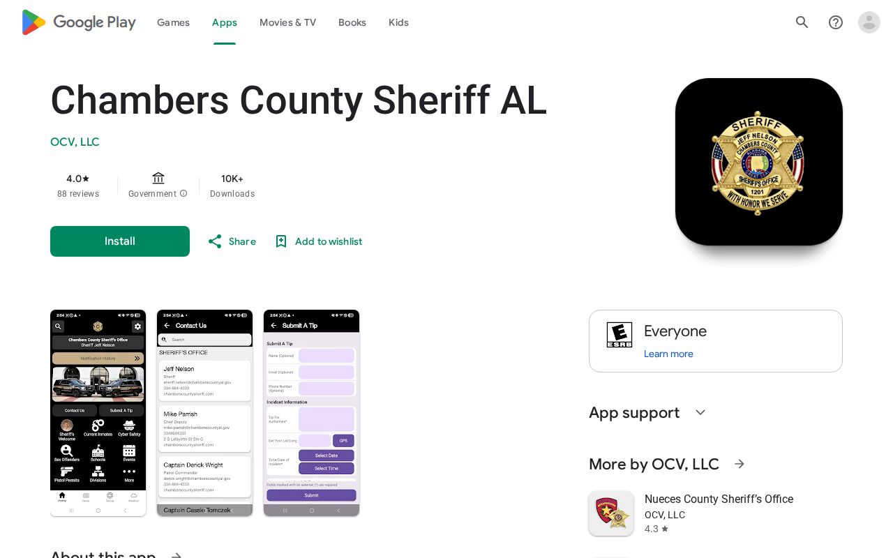 Chambers County 24 hour release Android sheriff app listing
