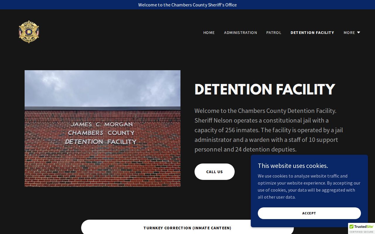 Chambers County Detention Facility page showing local jail facility information