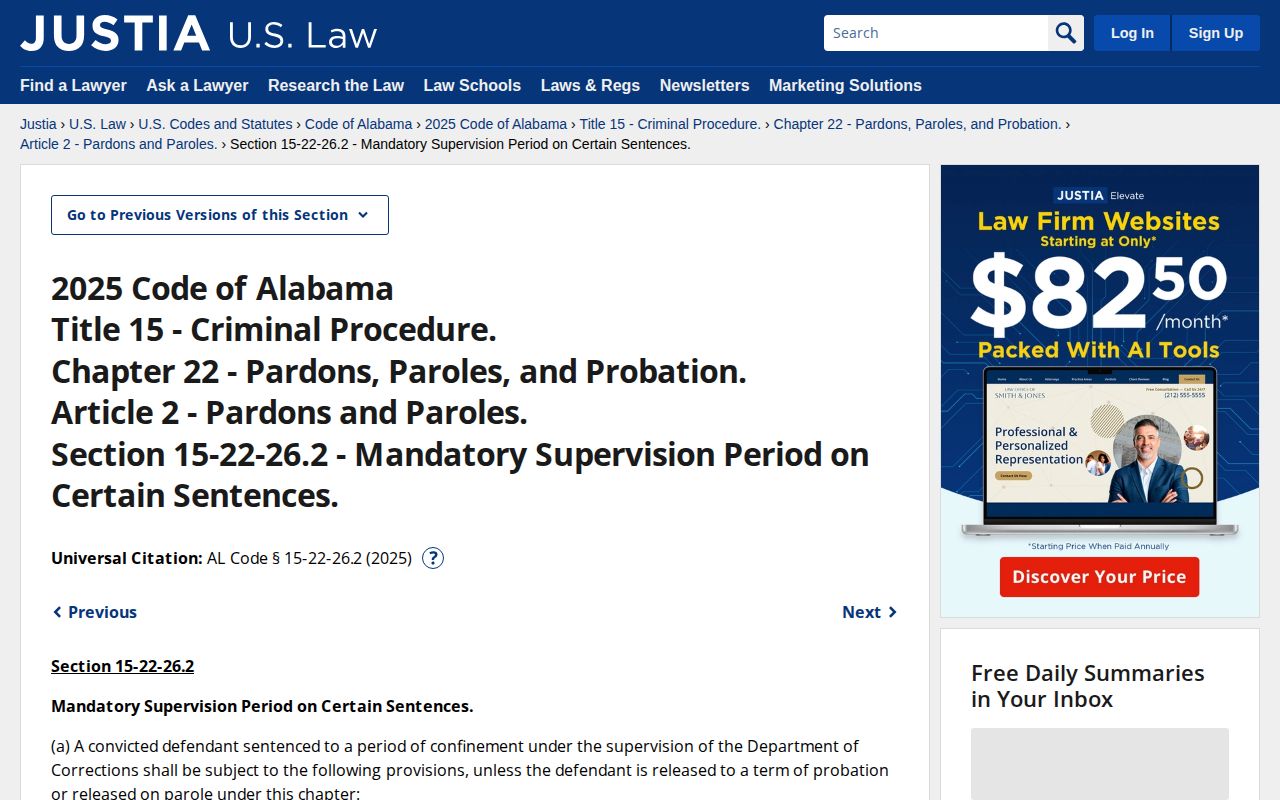 Alabama mandatory supervision statute for release timing